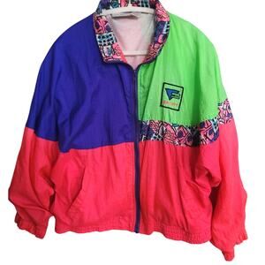 Van Heusen sport 80s 90s zip windbreaker jacket dopamine op art sz M colorblock